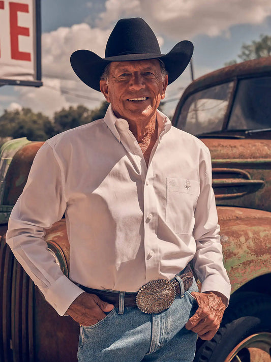 Men's George Strait & Wrangler® National Patriot™ Button Down Solid Shirt in White