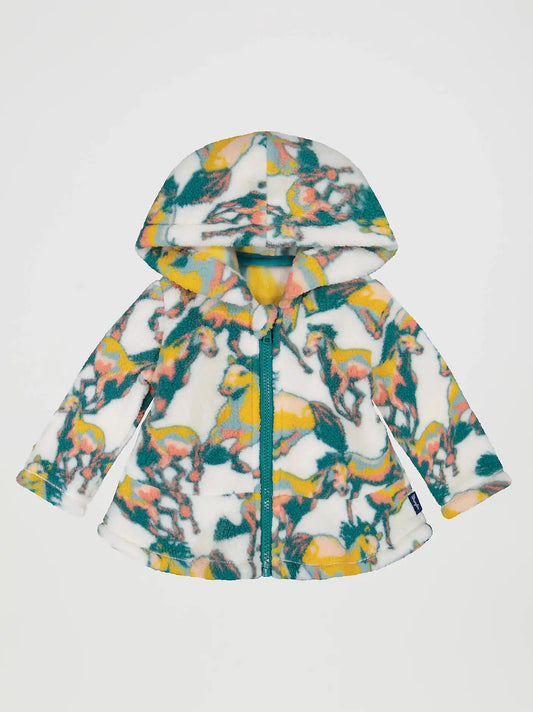 Little Girl's Sherpa Full Zip Ruffle Hem Hoodie in White