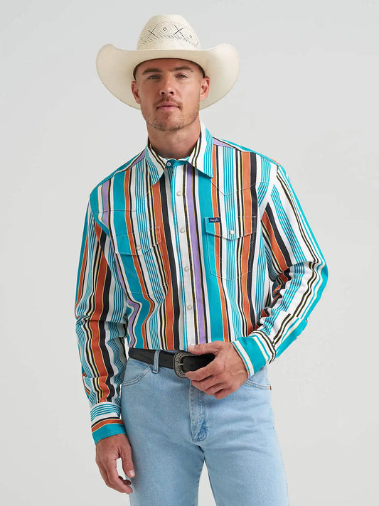 Vintage-Inspired Brushpopper Western Snap Workshirt in Apricot Sky