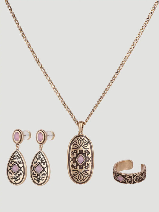 Southwest Stone 3 Piece Jewelry Set:Gold:One Size: