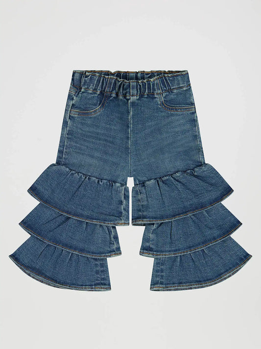 Little Girl's Tiered Flare Jean in Denim
