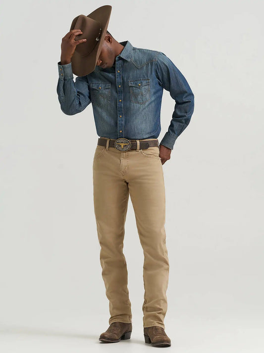 Men's Wrangler Retro® Premium Slim Fit Straight Leg Jean in Tan