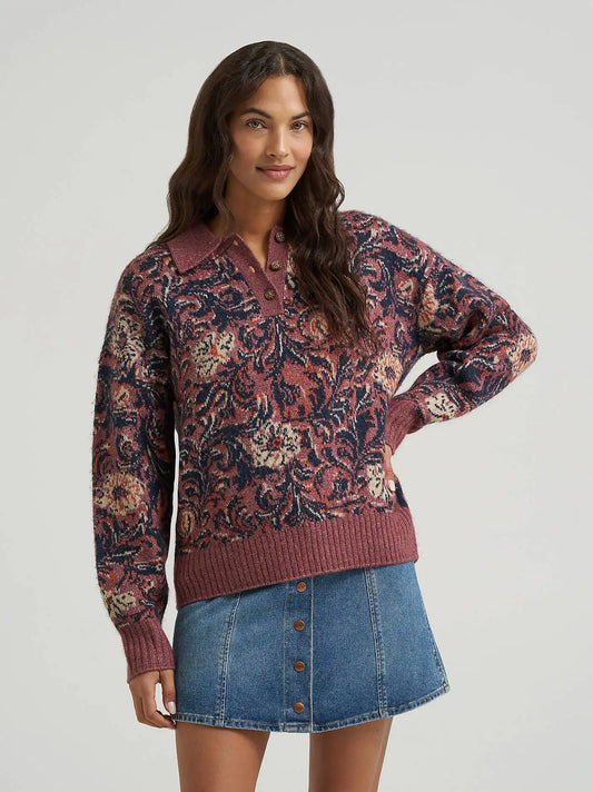 Women's Ranch Polo Sweater in Mystic Floral