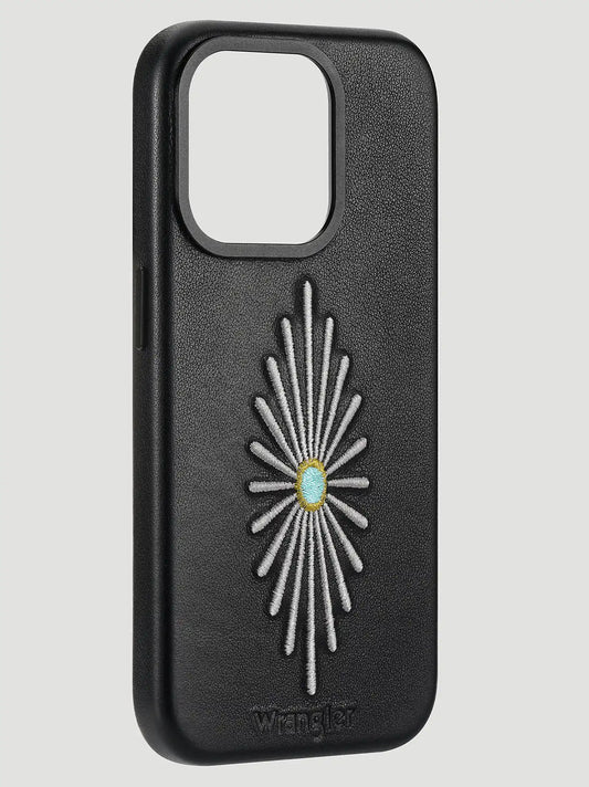Smartphone Leather Embroidery Case:Black:One Size: