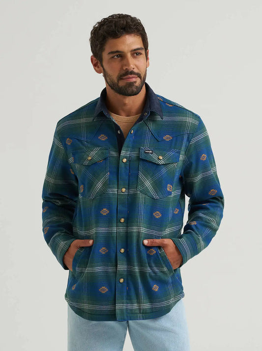 Wrangler All Terrain Gear Men's Lined Flannel Shirt Jacket in Green