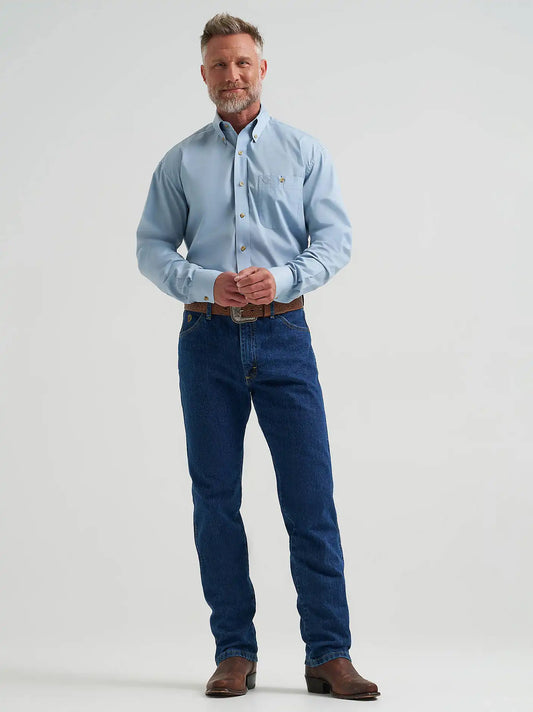 Wrangler® George Strait™ Solid One Pocket Button Down Shirt in Blue Steel