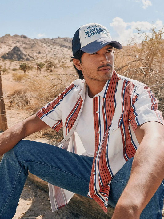 ss Brushpopper Western Snap Workshirt:Cherry Stripe:S
