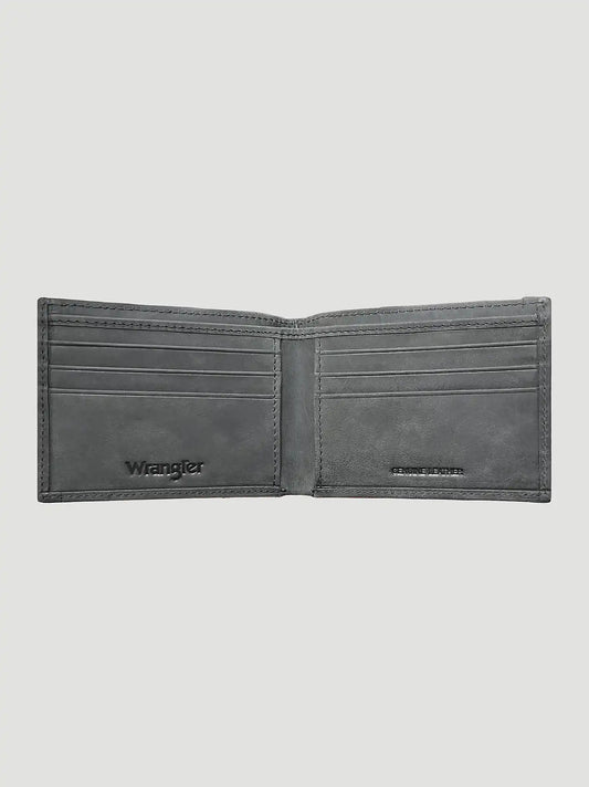 Texas Rose Leather Trim Bifold Wallet:Black:One Size
