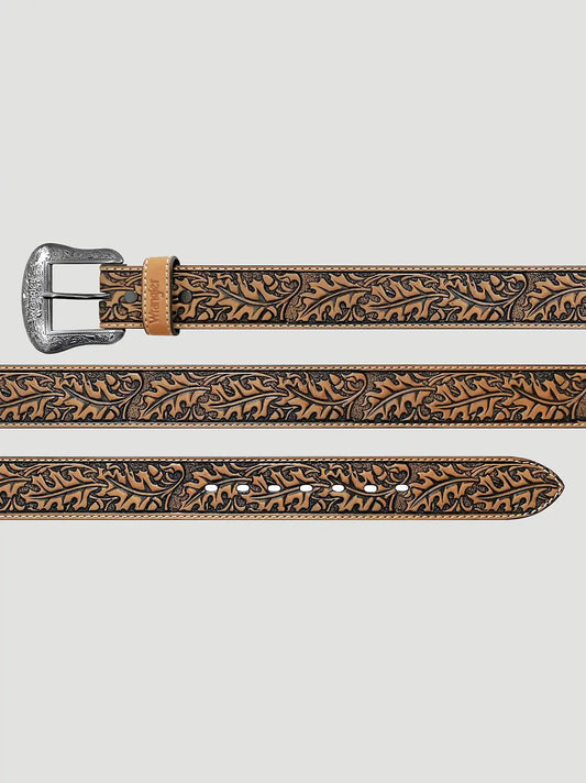 Men's Acorn and Leaf Embossed Belt in Brown