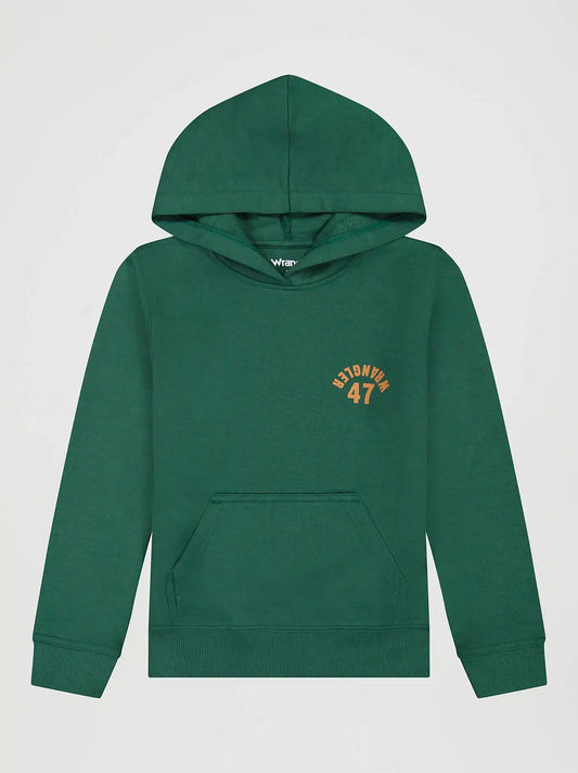 Boy's 47 Wrangler Logo Pullover Hoodie in Hunter Green
