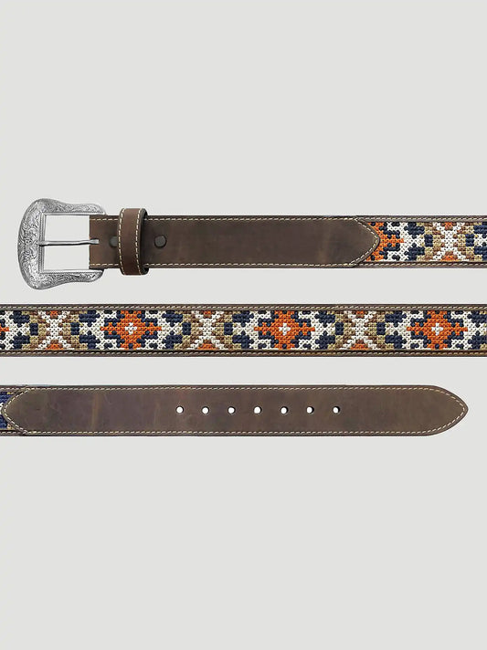 Men's Embroidery Inlay Leather Belt in Brown