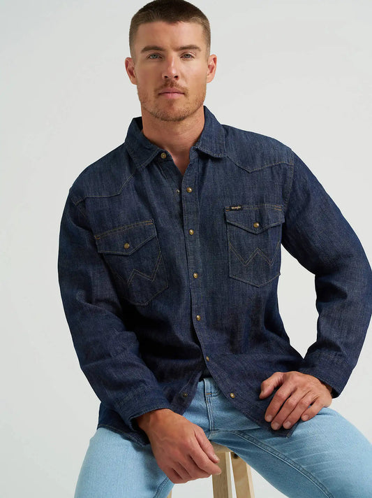 Men's Classic Snap Front Denim Shirt in Rinse
