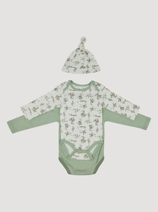 Wrangler Baby Bodysuits & Hat Set in Cowboy Sunset