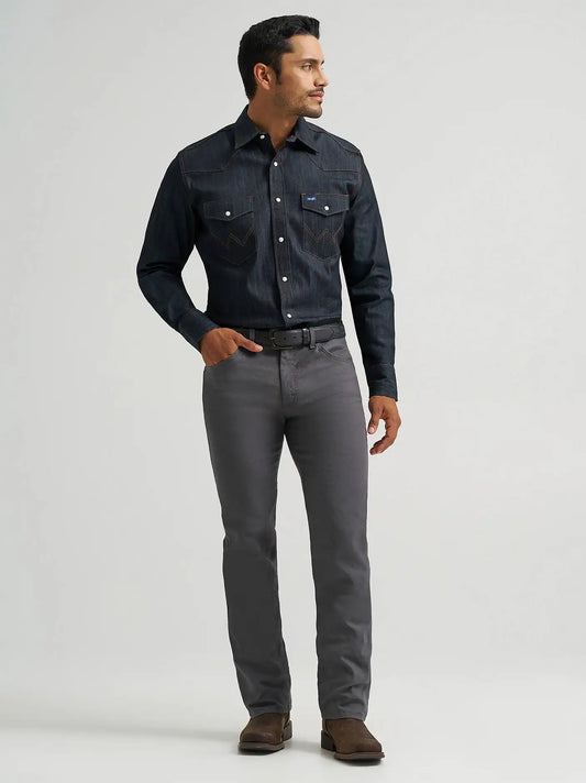 Premium Performance Tough Comfort Cowboy Cut® Slim Fit Canvas Jean in Grey Pinstripe
