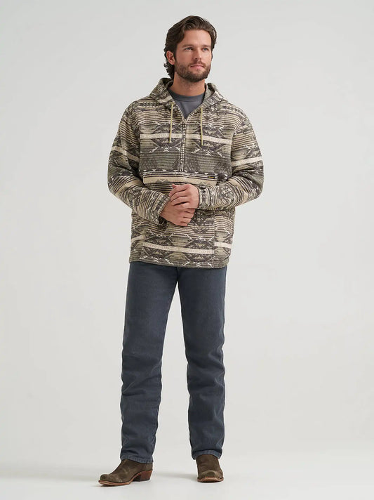 Men's Jacquard Quarter Zip Hooded Popover Jacket in Canyon Sand