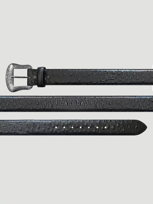 Men's Ostrich Print Leather Belt in Black