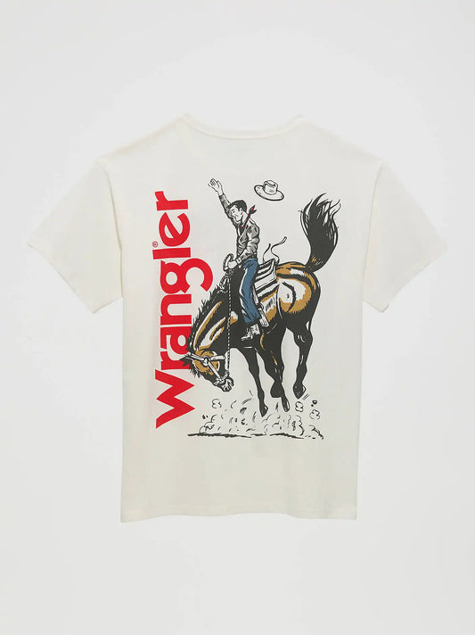 Women's Wrangler Western Back Graphic Oversized Tee in Bright White/Bull Rider