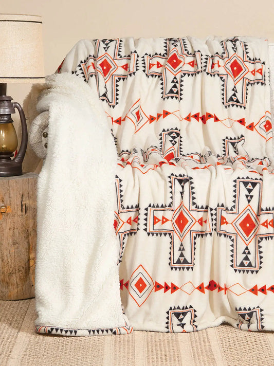 Wrangler Santa Fe Sherpa Throw Blanket:White:One Size
