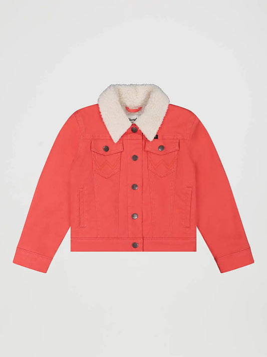 Girl's Sherpa Lined Trucker Jacket in Pink