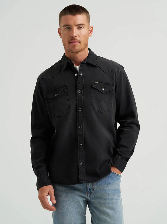 Men's Denim Western Snap Front Shirt in Black Denim