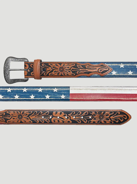 Men's Star Embossed Leather Belt in Brown