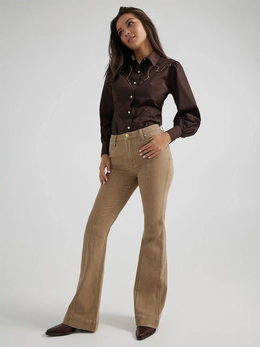 Wrangler® x Yellow Rose by Kendra Scott High Rise Trouser in Mocha