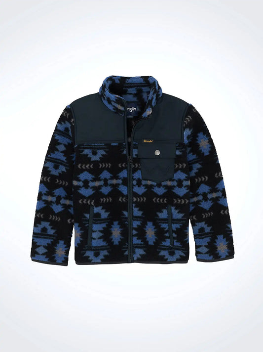 Boy's Wrangler Zip Front Lightweight Ripstop Sherpa Jacket in Federal Blue