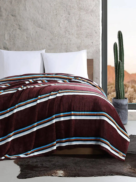 Wrangler Western Saddle Stripe King Blanket:Burgundy:King