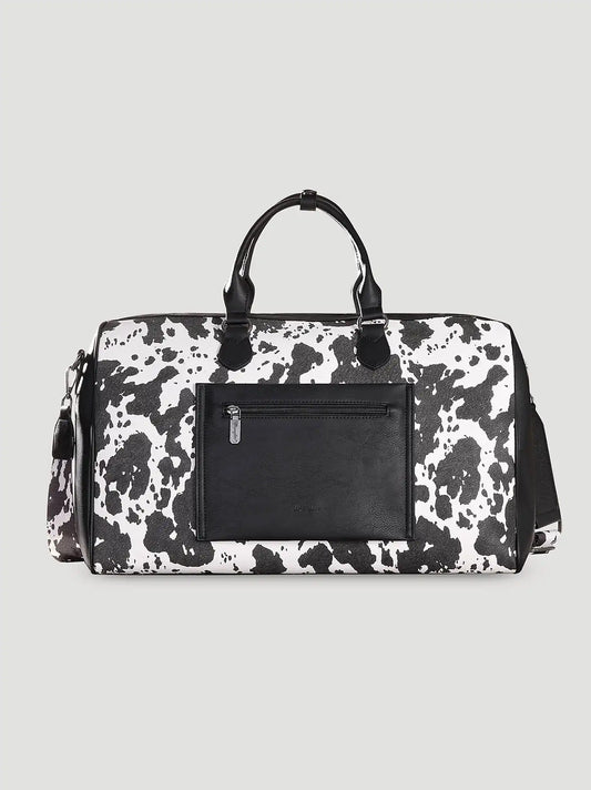 Cow Print Fringe Duffle Bag:Black:One Size: