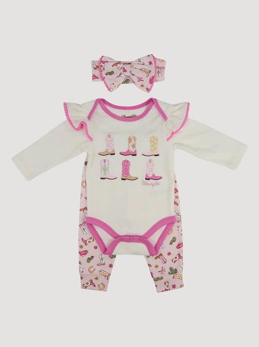 Wrangler Baby Girl Bodysuit & Jogger Set in Cowgirl Boots