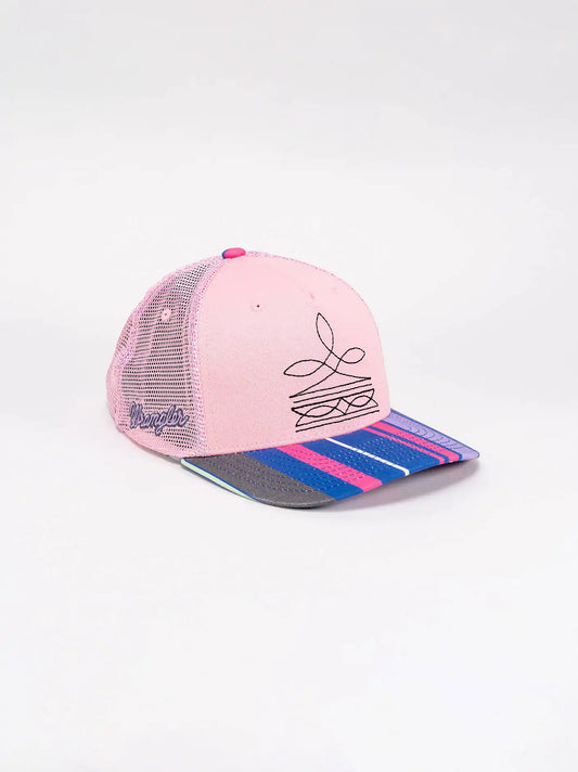 Stripe Bill Boot Stitch Trucker Hat:Rose:One Size