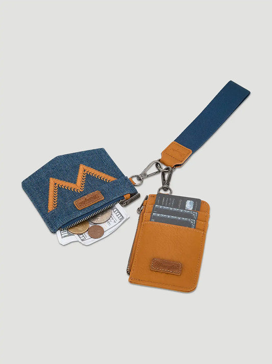 Denim and Canvas Keychain Wallet Set:Light Brown:One Size: