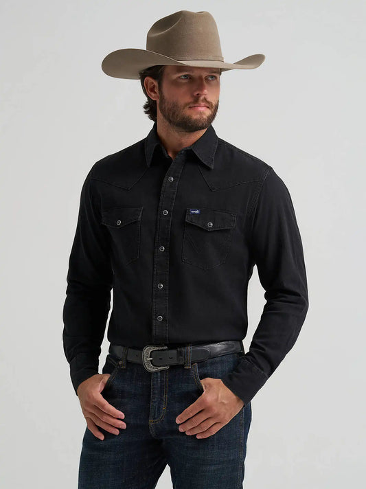 Men's Wrangler® Classic Denim Western Snap Shirt in Black Denim
