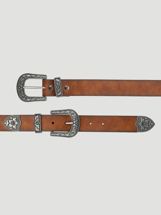 Womens Double Buckle Western Belt:Cognac:XL