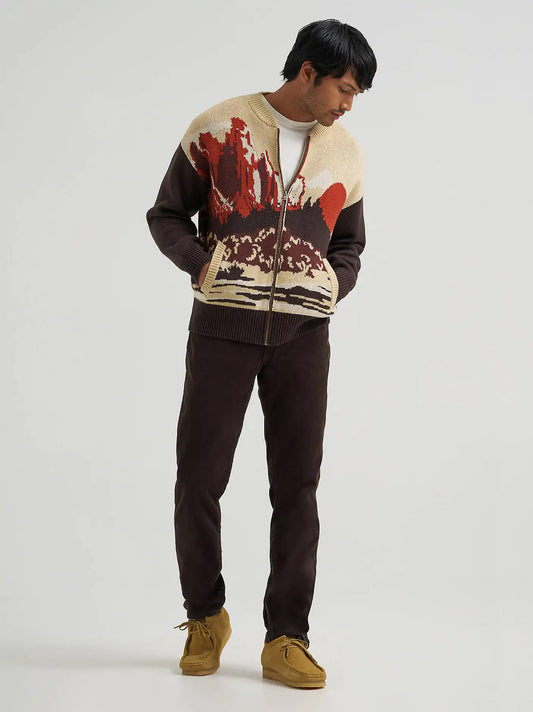 Men’s Full-Zip Intarsia Sweater in Chocolate Torte