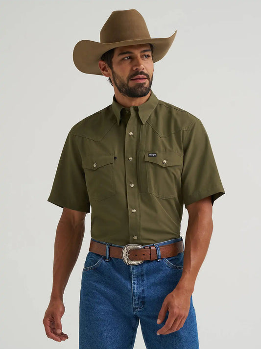 Wrangler All Terrain Gear Men's Performance Solid Shirt in Olive Night