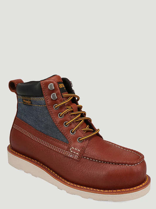 Men's Trigger Steel-Toe Denim Work Boot in Brown/Denim