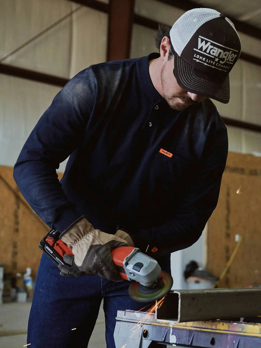 Wrangler® RIGGS Workwear® FR Flame Resistant Long Sleeve Lightweight Henley in Navy