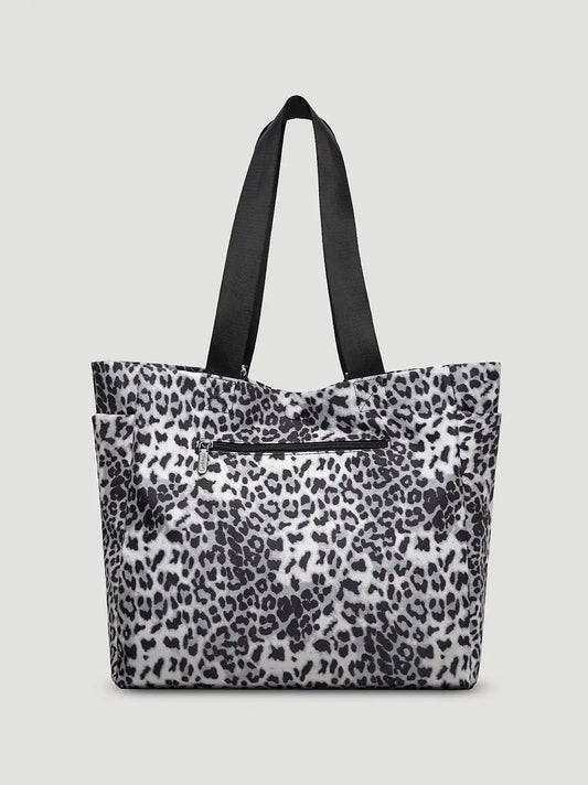Leopard Print Canvas Tote:Black:One Size