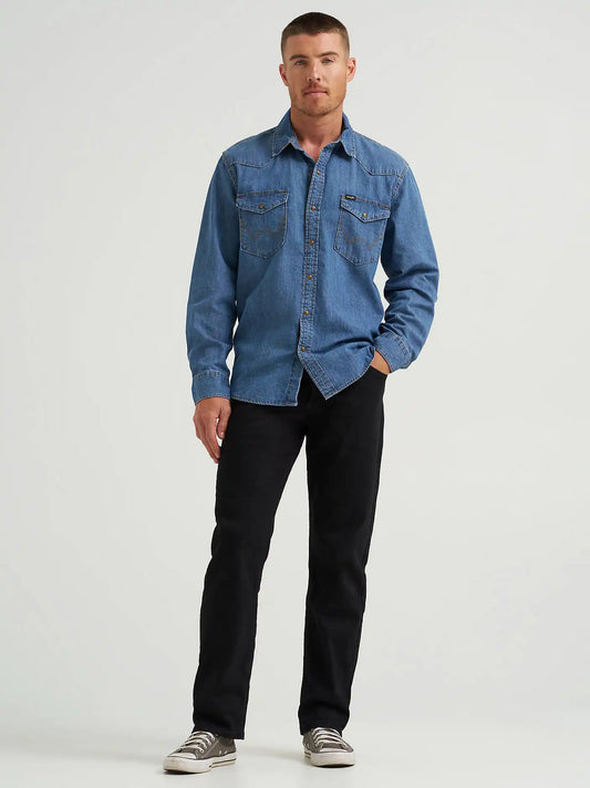 Wrangler® Five Star Premium Denim Comfort Stretch Relaxed Fit Jean in Coal Black