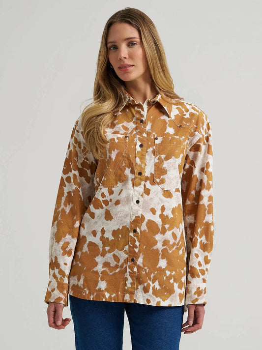Women's Western Boyfriend Fit Button Down Shirt in White