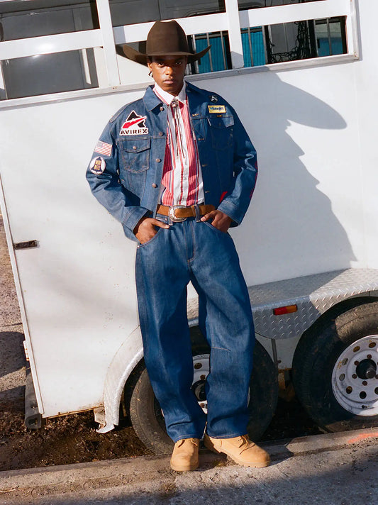 Wrangler x AVIREX Barrel Jean in Raw Indigo