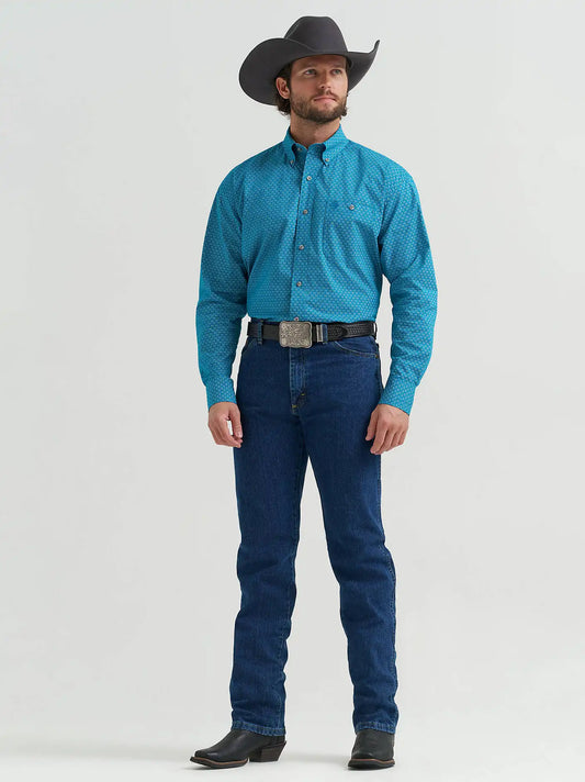 Wrangler® George Strait™ Long Sleeve Button Down One Pocket Shirt in Jeweled Teal