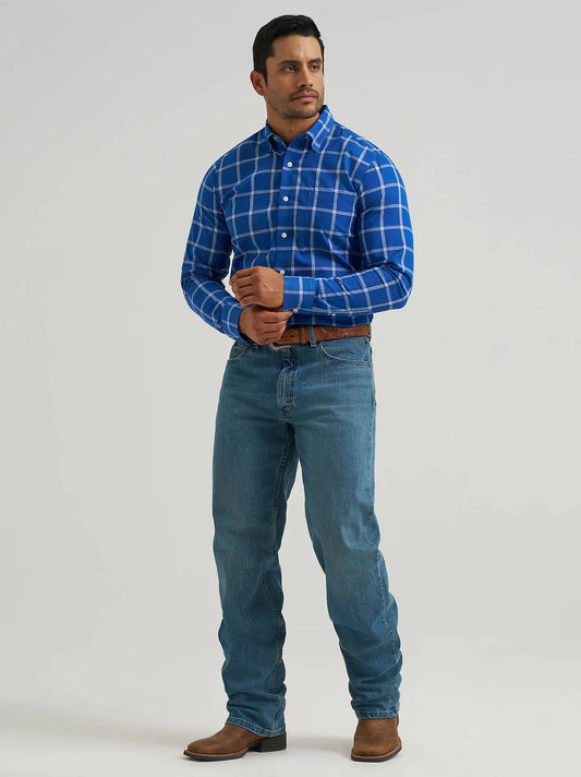 Men's Cody Johnson One Pocket Button Down Shirt in Bluebell Plaid