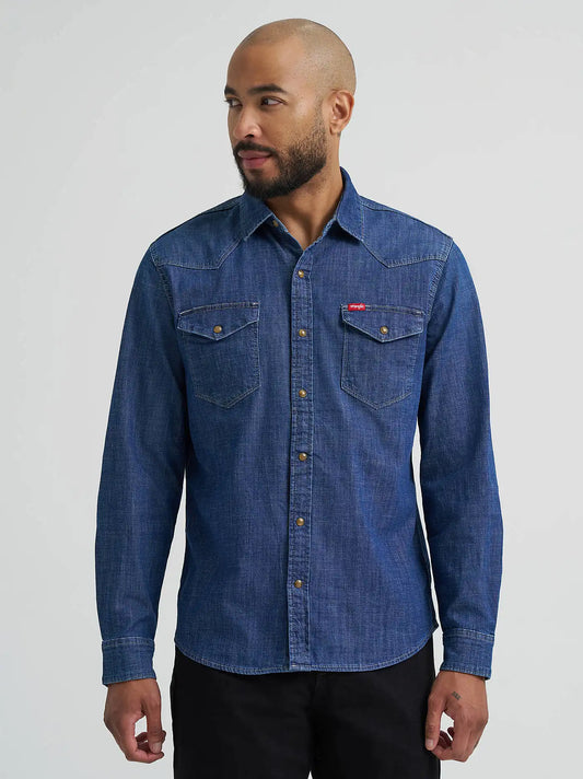 Men's Denim Western Snap Shirt in Dark Wash