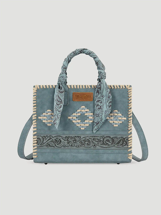 Bandana Embroidered Satchel Handbag:Jean:One Size: