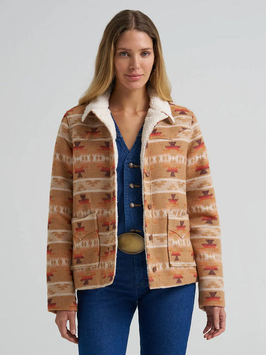 Women's Wrangler Sherpa Lined Jacquard Print Jacket in Tan