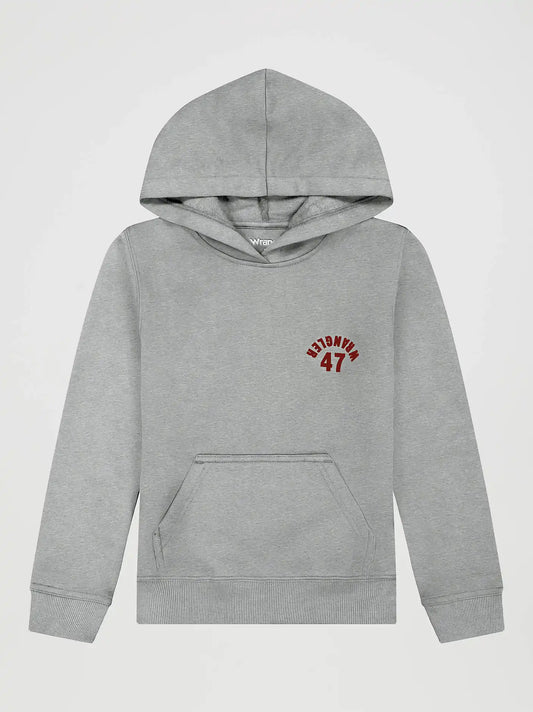 Boy's 47 Wrangler Logo Pullover Hoodie in Grey Mele