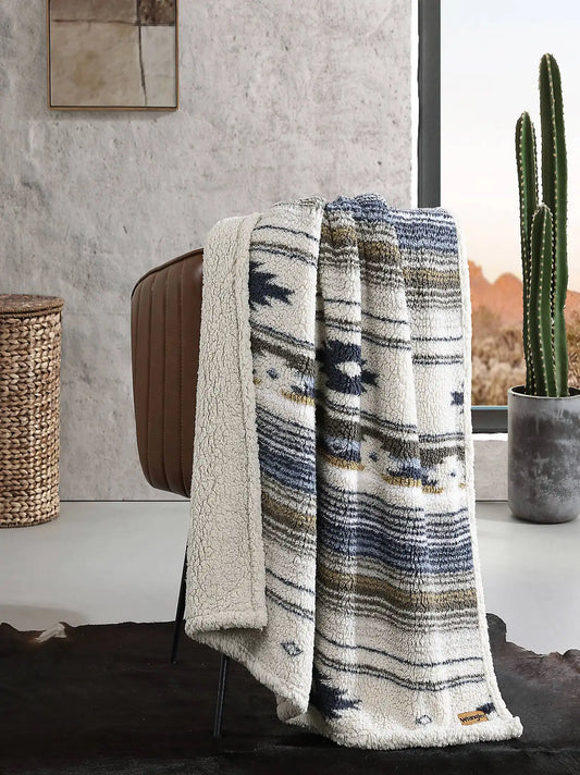 Wrangler Western Plush Sherpa Printed Throw:Brown/Navy:One Size