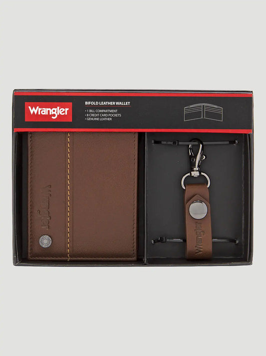 Mens Slim Wallet & Key Fob Set:Brown:One Size